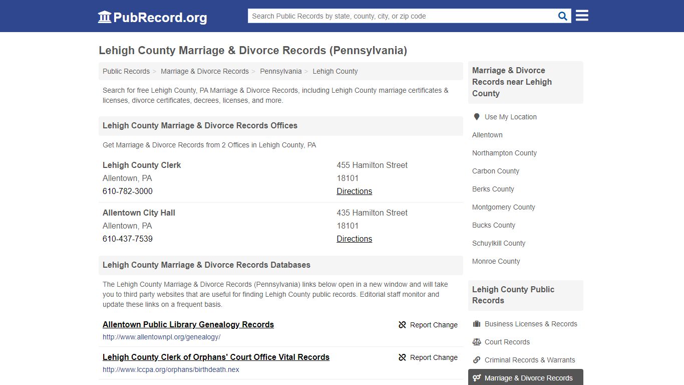 Lehigh County Marriage & Divorce Records (Pennsylvania)