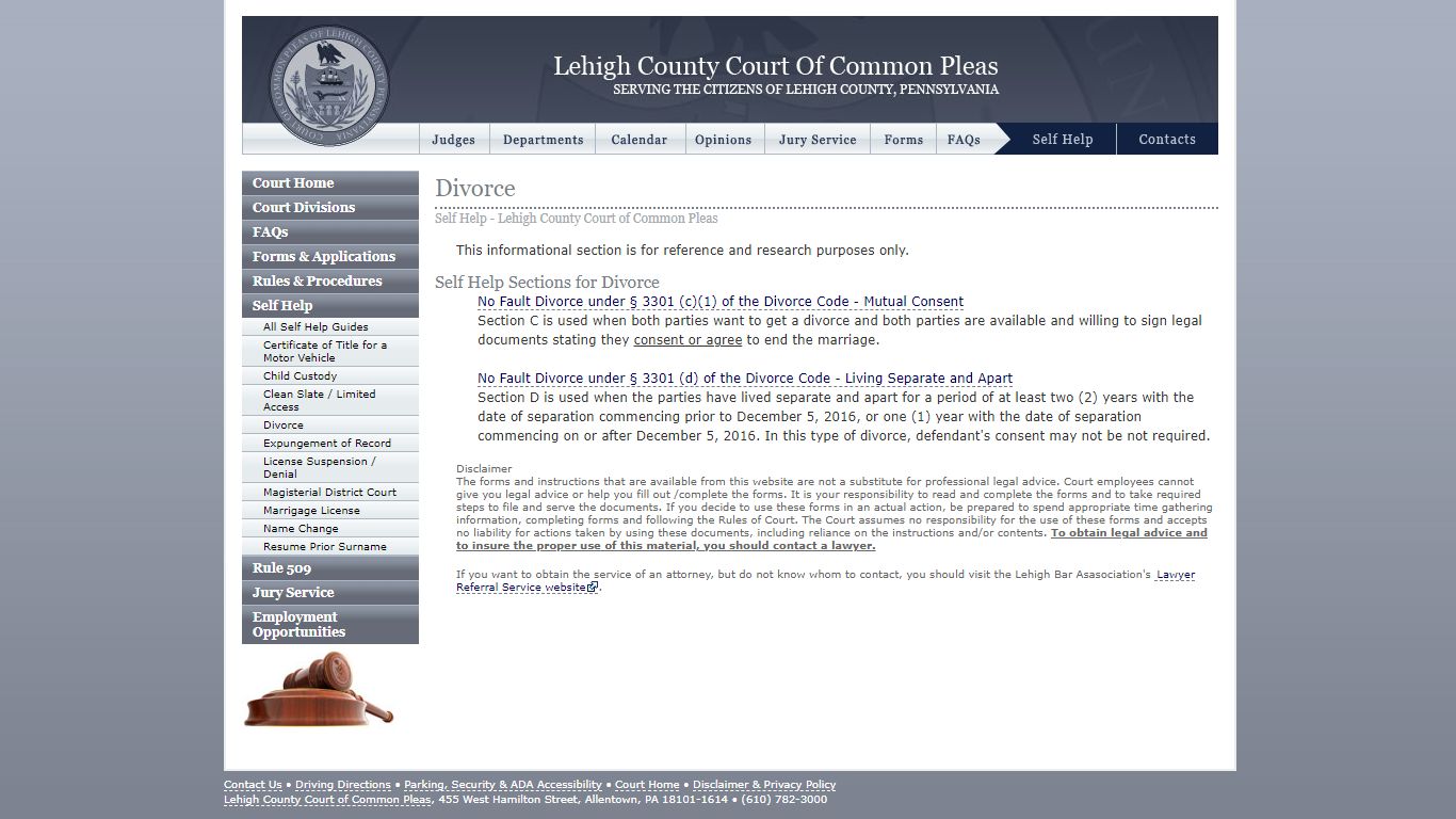 Divorce Self Help :: Lehigh County Court of Common Pleas