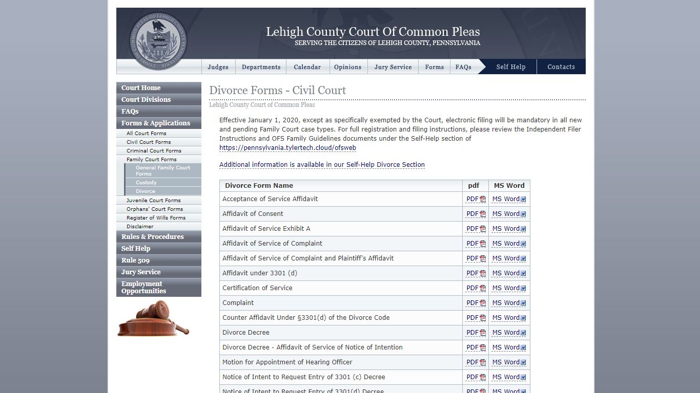 Divorce Forms - Civil Court :: Lehigh County Court of Common Pleas